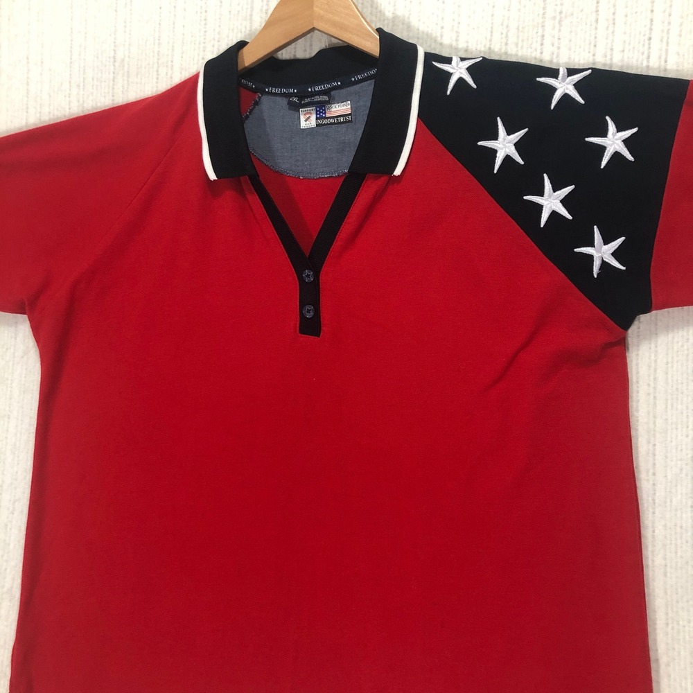 Rock Point Freedom USA Flag Design Polo Shirt Womens 2XL‎ Patriotic